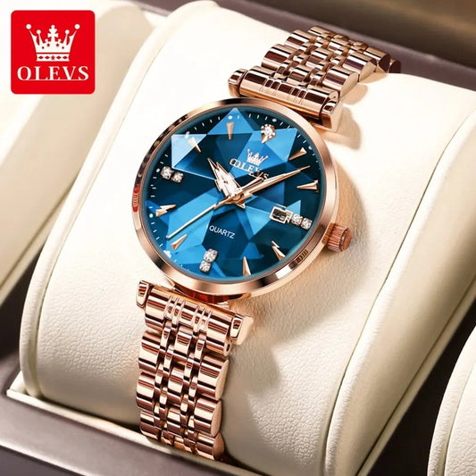 5536 Quartz Watch for Women Fashion Luxury Rhombus Mirror Rose Gold Stainless Steel Waterproof Luminous Ladies Wristwatch