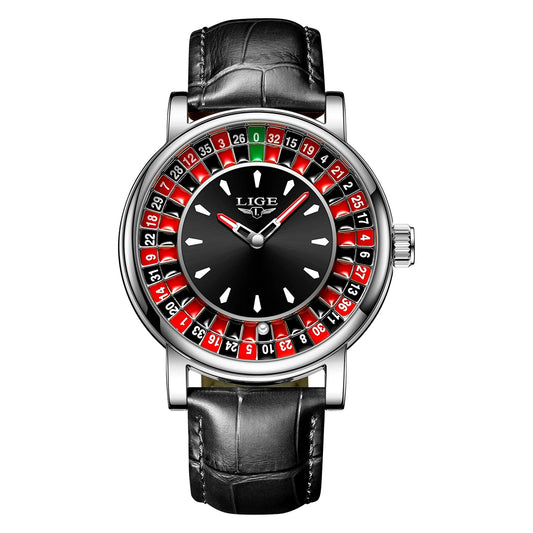 Fashion Brown Leather Men Watch Rotating Dial Las Vegas Roulette Desktop Theme Watch Men Waterproof Luminous Clock Watches