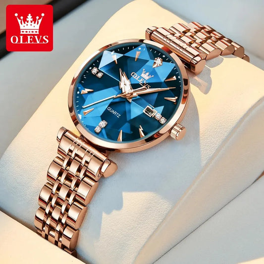 5536 Quartz Watch for Women Fashion Luxury Rhombus Mirror Rose Gold Stainless Steel Waterproof Luminous Ladies Wristwatch